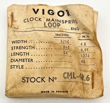 NOS Clock Mainspring CML-48.6,  3/16" x .016" x 54"  Loop End  (CM44)