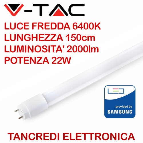 V-TAC PRO VT-151 658 Tubo LED Samsung T8 22W G13 150cm Luce Fredda ...