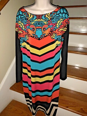 Evovorro Aztec Tribal Poly Spandex Lined Slimming Design Dress Women's Large