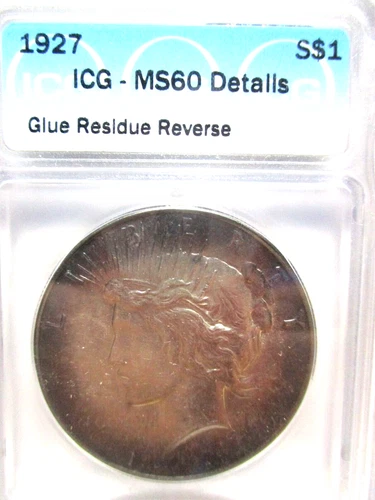 1927 PEACE SILVER DOLLAR ICG MS60 DETAILS