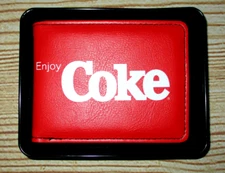 MENS BUCKLE DOWN COKE RED BIFOLD WALLET WITH METAL TIN GIFT BOX