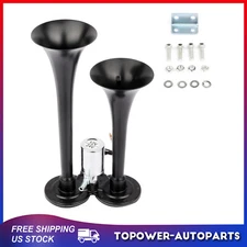 135 DB Dual Trumpet Black Deep Loud Train Air Horn Kit For Car RV Boat Truck