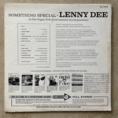 Lenny Dee - Something Special - Decca Records - DL 74498 - Stereo