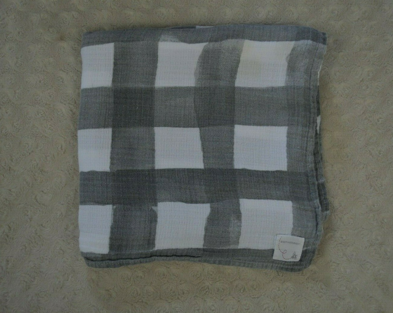 Burt S Bees Baby Gray Gingham Plaid Baby Swaddle Blanket White Muslin Organic Ebay