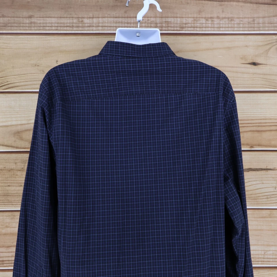 Camisa de vestir Calvin Klein para hombre talla XL azul oscuro a cuadros mezcla de algodón cuello en punta Foto 3 de 4