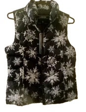Lands End Down Quilted Full Zip Puffer Vest Women XS 2-4 Blue Snowflakes Pockets