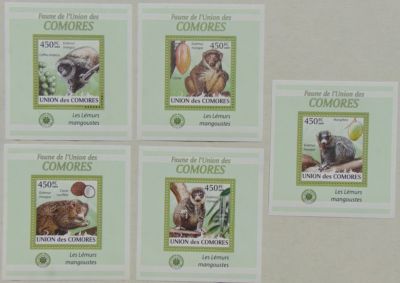 Mongoose Lemurs Mangifera SET 5 SHEETS DELUXE Comores 2009 Mi.2460/64 #CM9402d
