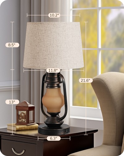 EDISHINE 2 Packs Farmhouse Table Lamp Bedside Lamp Rustic Nightstand Lamp - Picture 7 of 16