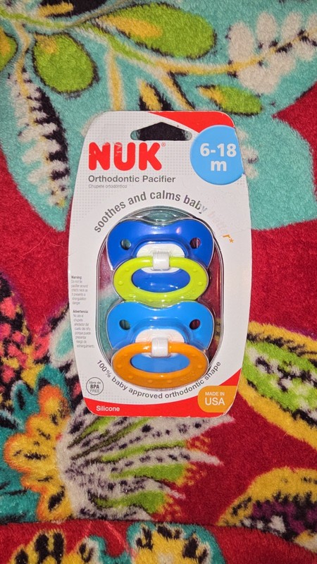 NUK Orthodontic 2 pack Pacifiers 6-18 Months Silicone Orange Green Handles 2017