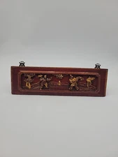 Vintage Chinese Hand-carved Wood Plaque Wall Decorative Panel Martial Arts 13x4"