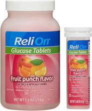 Relion Glucose, 50 Tablets with On-The-Go Tube, 10 Tablets. Fruit Punch 