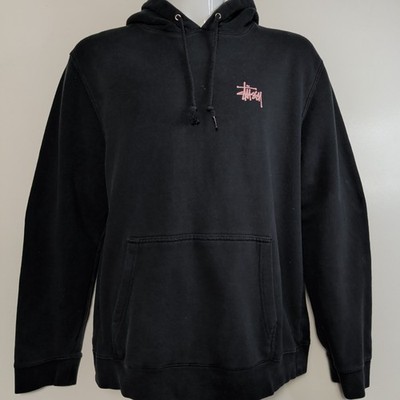 Stussy Hoodie Men's XL Black Big Logo Back Print Streetwear Made in USA