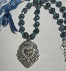 Brighton SACRED HEART Bold Dual Sided Pendant Necklace Cross Crown Stone Bead