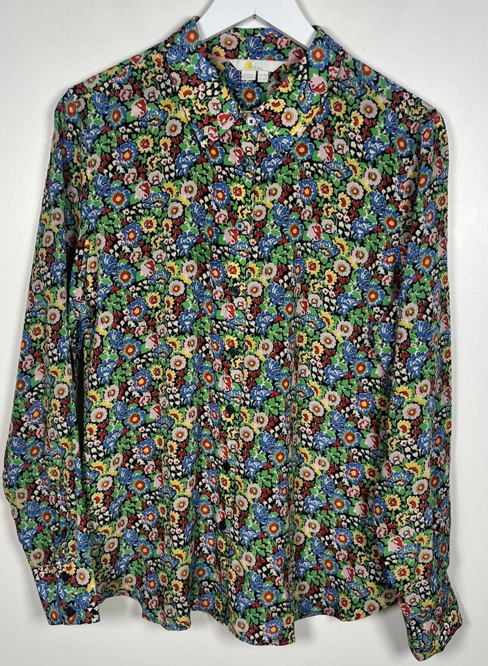 Blusa BODEN 100% Seda Tamanho 14R Multicolorida Floral Botão-Down Blusa Carreira - Imagem 2 de 4