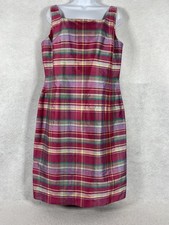 Lauren Ralph Lauren Dress Women’s 14 Pink Sheath Plaid Silk Academia Preppy New