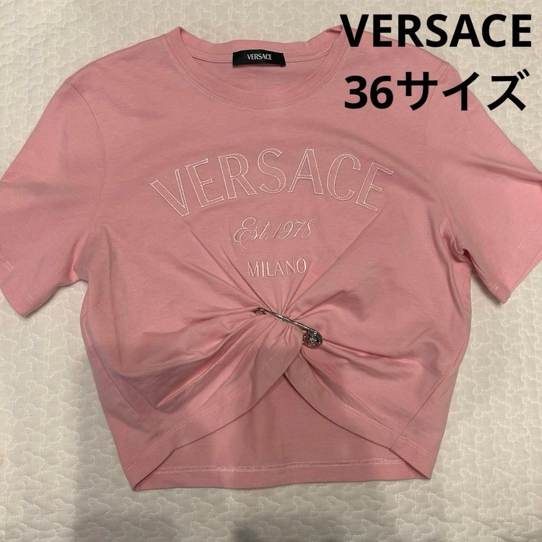USED VERSACE CROPPED PINK T-SHIRT, SIZE 36 VERYGOOD