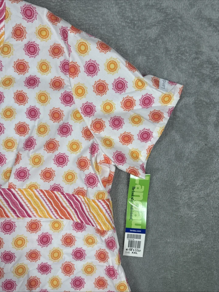 NEW Landau Geometric V Neck Scrub Geometric Size XXL Pink&Orange New - Image 2 of 4