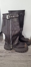 Women Knee High Platform Boots Brown Chunky Lug Sole Zipper Buckle US 7 New