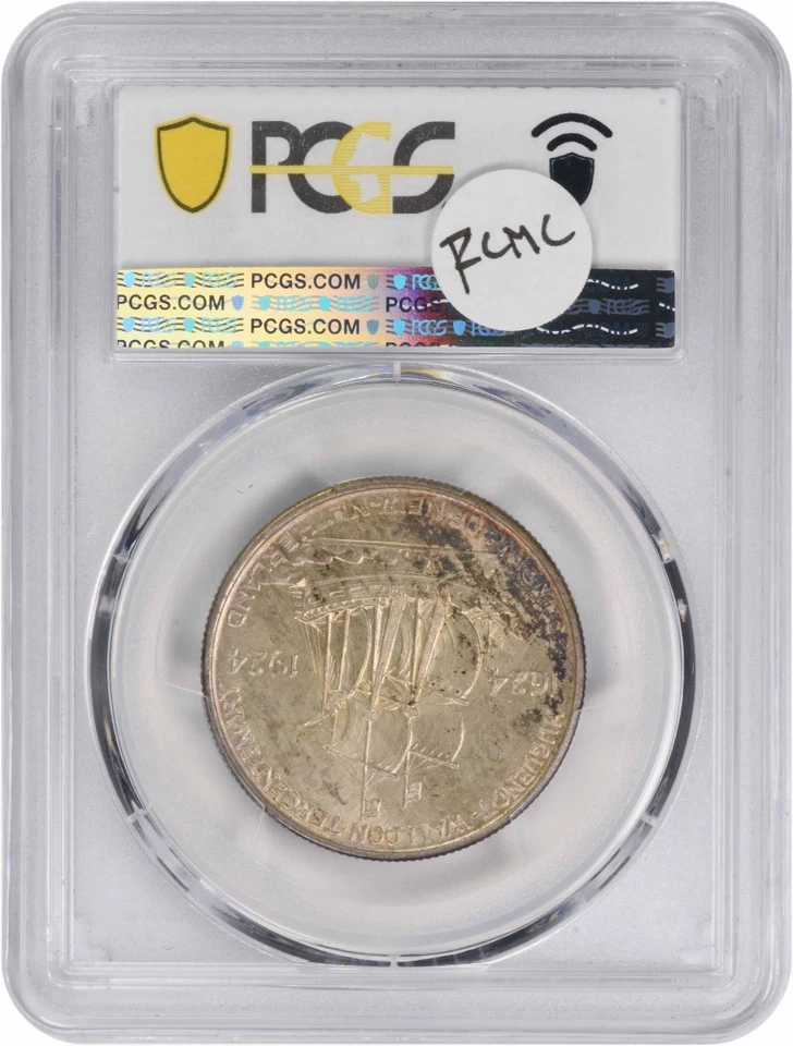 1924 Huguenot Commemorative Silver Half MS63 PCGS - Image 2 of 2