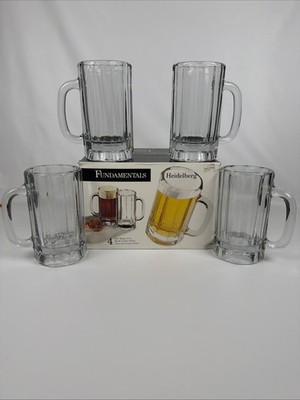 LIBBEY Box of 4 Extra Heavy Clear Paneled Glass 16 oz Heidelberg Mugs