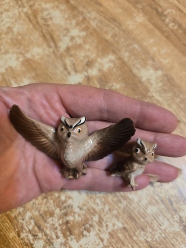 Hagen-Renaker Miniature Ceramic Owl Bird Figurines Mama Owlet 2 Piece Vintage - Picture 5 of 7