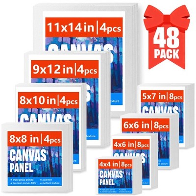 Canvas Boards for Painting, 48pcs Multi-Size Paint Canvas 4x4 4x6 6x6 5x7 8x8...