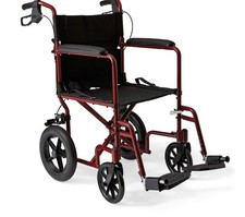 Medline Lightweight Foldable Transport Wheelchair with Handbrakes and 12-Inch