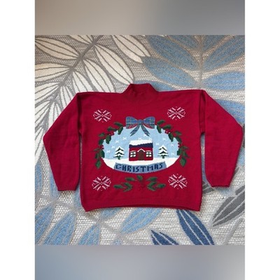 Karen Scott Vintage Women's Christmas Sweater Large Red Angora Blend Mock Neck