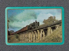 Vintage Swap Playing Card Newsagency Train Puffin Billy Teal Border Newsagent