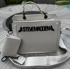 Steve Madden Bevelyn Bats Satchel Crossbody Bag Wallet Chalk Halloween White