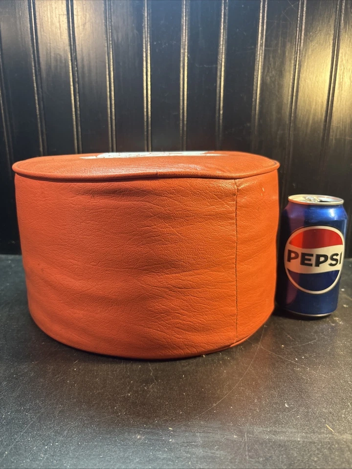VTG Small Child’s MCM 70’s Orange Naugahyde Vinyl OTTOMAN Foot Stool Dog Decal - Image 2 of 4