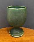 Vintage Nelson McCoy Pottery Pedestal Vase - Green Matte Glaze - Marked McCoy 3