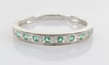 Emerald & Diamond Filigree Stacker Ring in 10k White Gold Size 7
