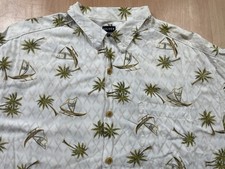 Quicksilver Large White Vintage Hawaiian Button Shirt Palm Tree AOP Made in USA