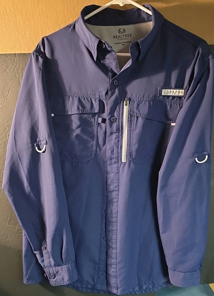 Realtree Fishing Shirt Mens M Long Sleeve Button Down Shirt Navy Blue Medium  - Image 2 of 4