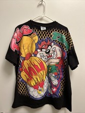 Vtg Taz Devil Looney Tunes All Over Print T Shirt Large Tazmania Double Sided XL