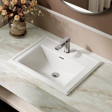 HOROW 22 Inch Drop in Bathroom Sink Ceramic Vanity Top Vessel Sink with Overflow
