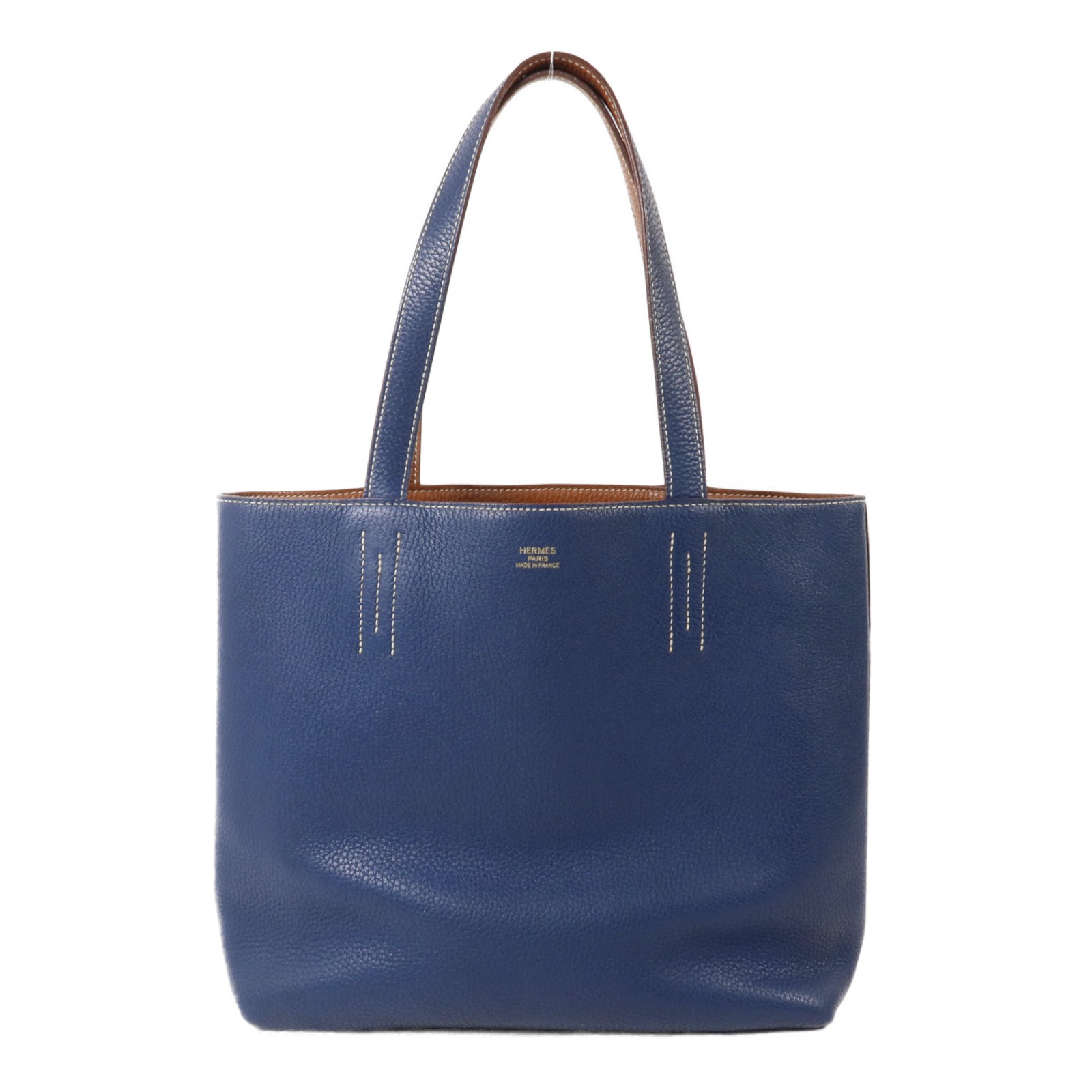 HERMES Double Sens 28 Tote Bag Taurillon Clemence Leather Deep Bleu/Gold