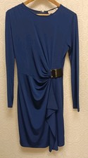 NWT Michael Kors Navy Blue Gathered Side Buckle Long Sleeve Dress Size Medium