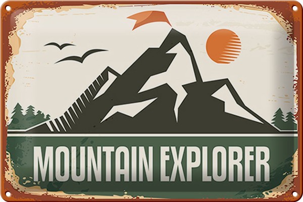 Schild Blech Retro -Made In Germany- 30X20Cm Mountain Explorer Metall Deko Blech-image