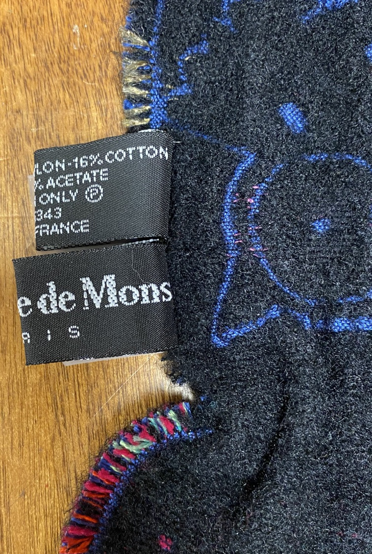 Owl Bird Scarf Rectangle Sparkle Thread Wool Blend Blue Guillaume De Mons Paris