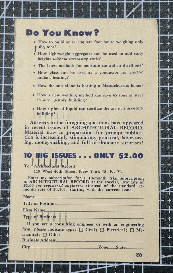 USA 1951 1¢ Washington Double Reply Card Used w/ Architecture Ad - Image 3 of 3