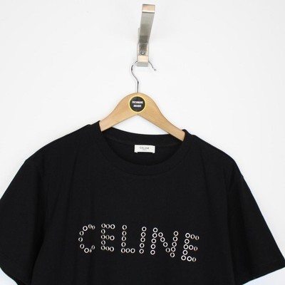Celine schwarz und silber Logo Spellout Kurzarm T-Shirt