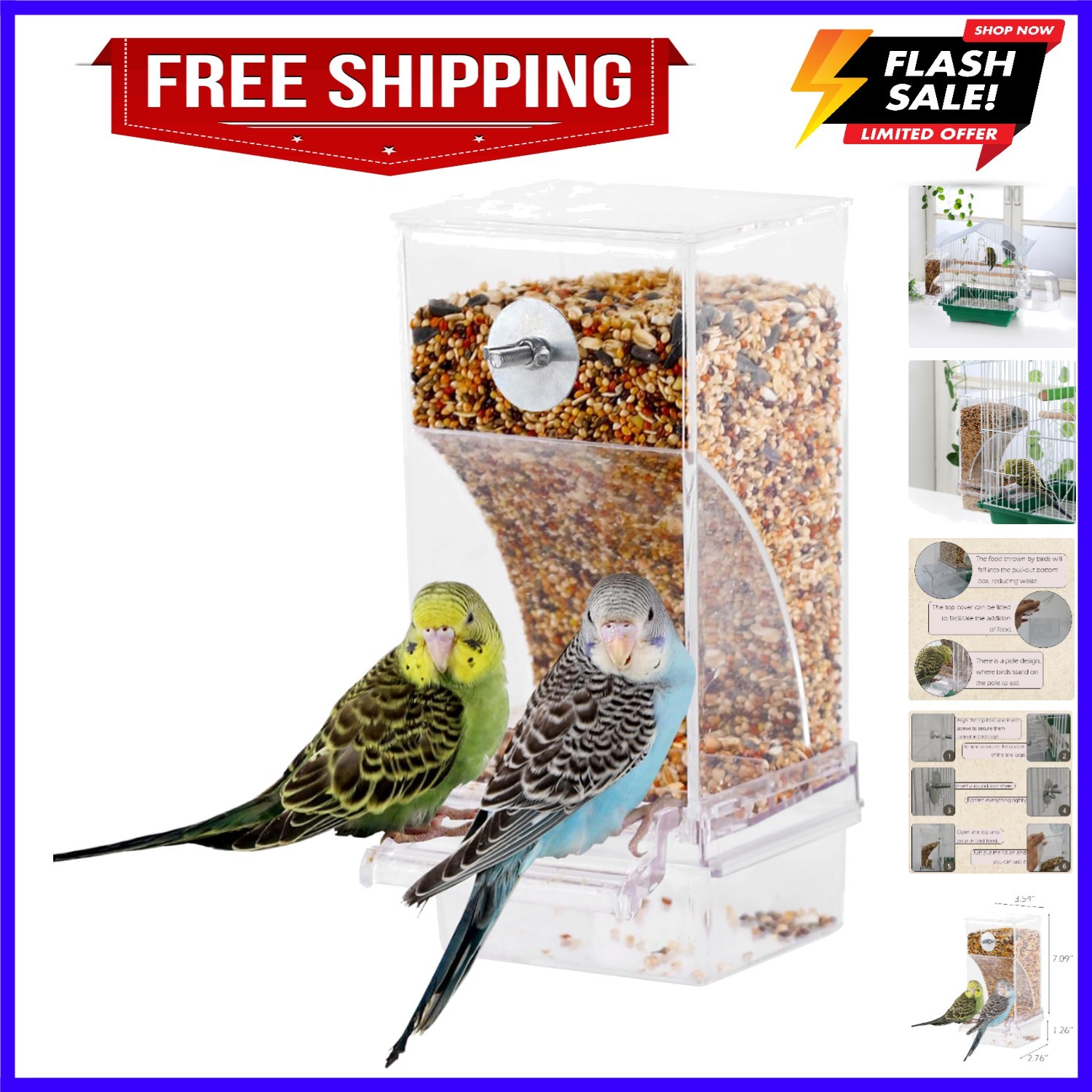 No Mess Automatic Bird Feeder for Cage - Parrot Feeder Insid