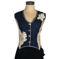 Vintage Hand-made Women's Patchwork Vest denim/suede