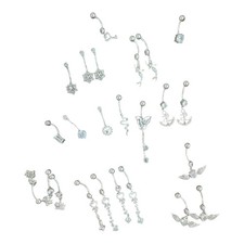 Assorted Crystal Belly Button Rings Navel Piercing Jewelry , Silver