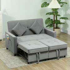 HOMCOM Schlafsofa, 2-Sitzer Sofa mit Schlaffunktion, Kissen, Samtoptik, Grau