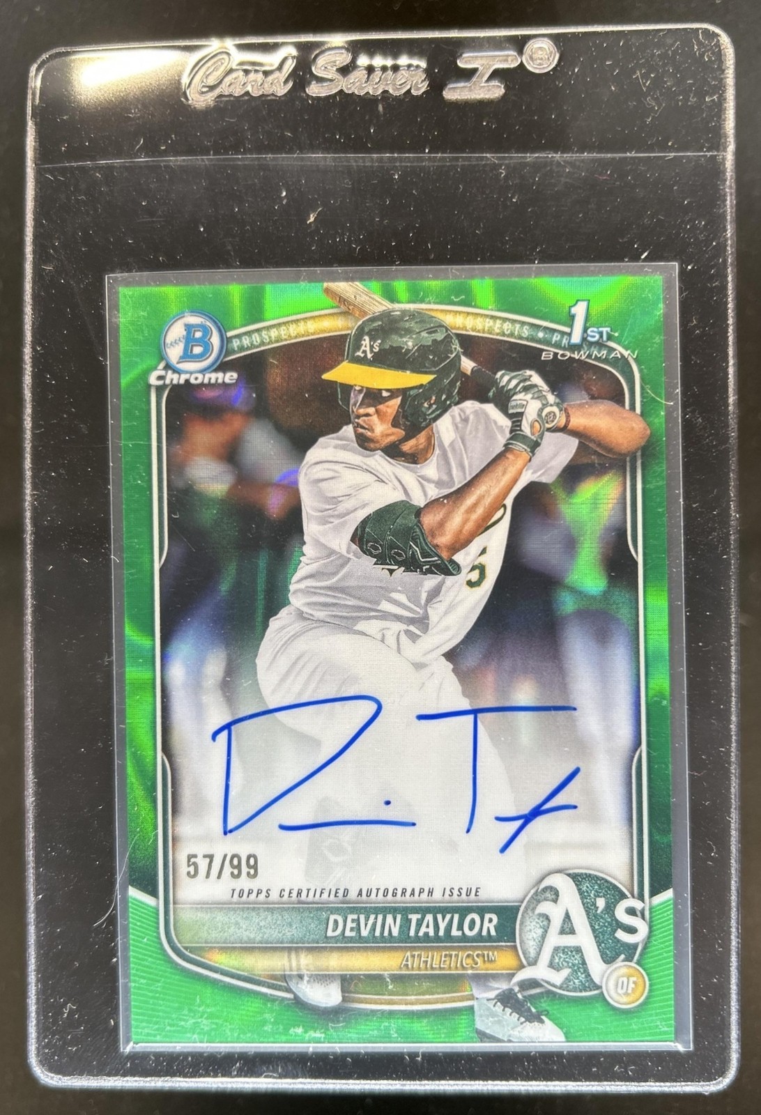 2025 Bowman Draft Devin Taylor Chrome Auto Green Lava Refractor 1st #/99