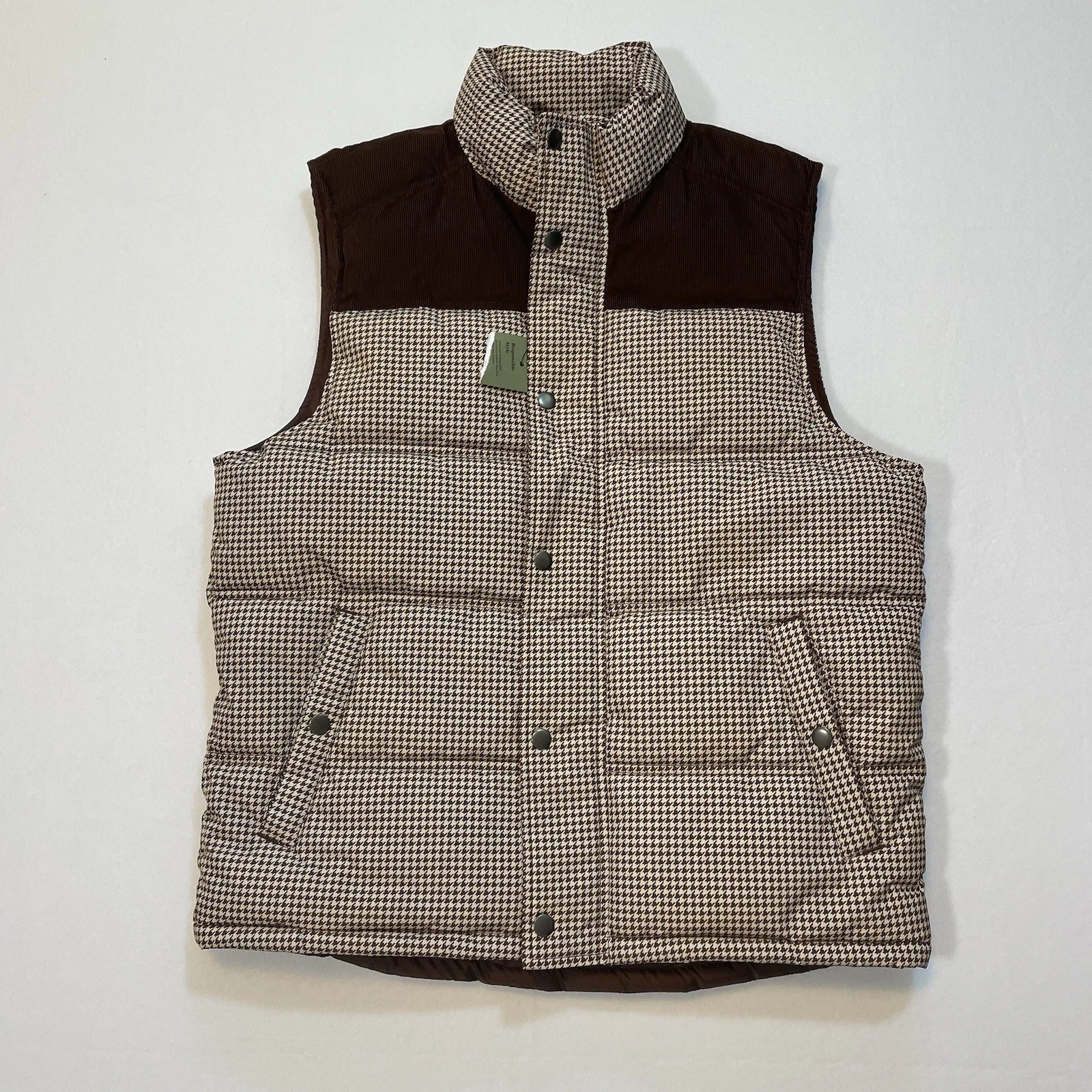 Goodfellow NWOT Mens Puff Vest Size M Brown Corduroy Houndstooth Teacher Preppy