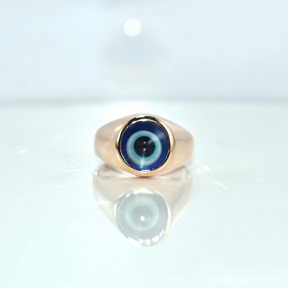 Anillo protector mal de ojo cobre hecho a mano sello para hombre habilidad tradicional artista Foto 3 de 4
